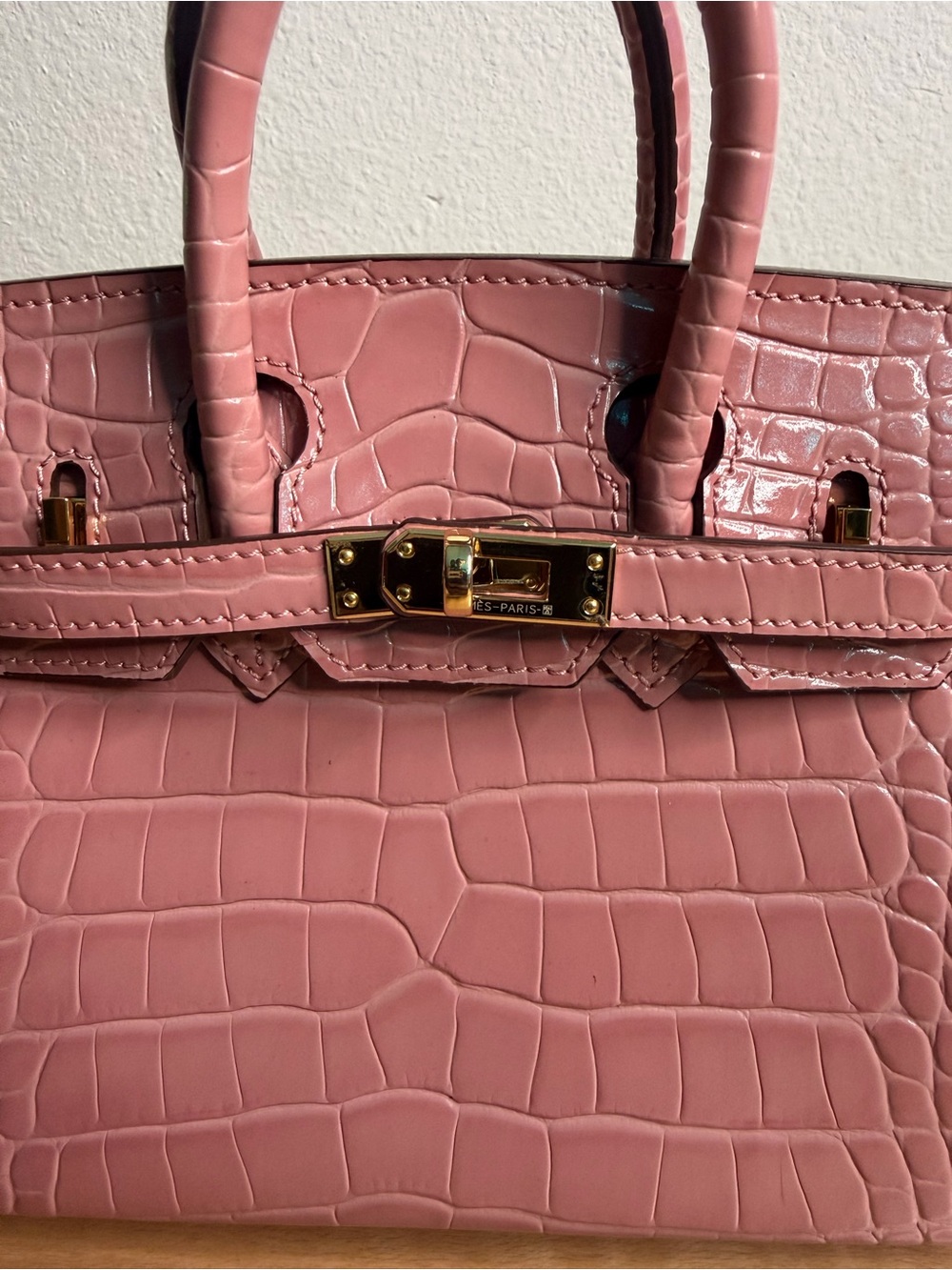 H Birkin 20 mini pink rose Sakura embossed croc  sellier GHW - Picture 7 of 9